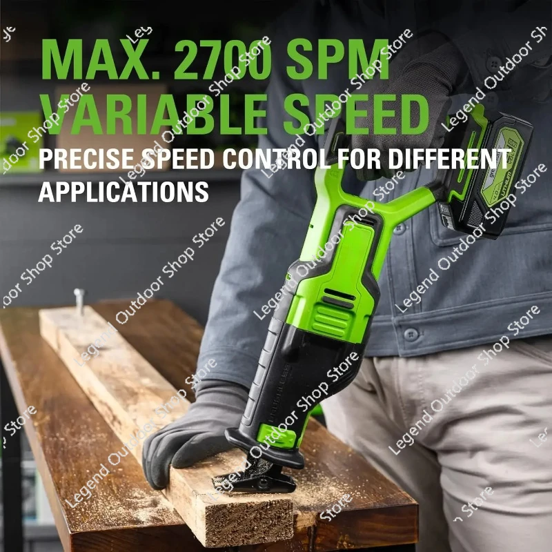 

Аккумуляторная сабельная пила 24 В (1-1/8 дюйма, 2,700 SPM), только инструмент промышленного класса, источник питания от аккумулятора, зеленый