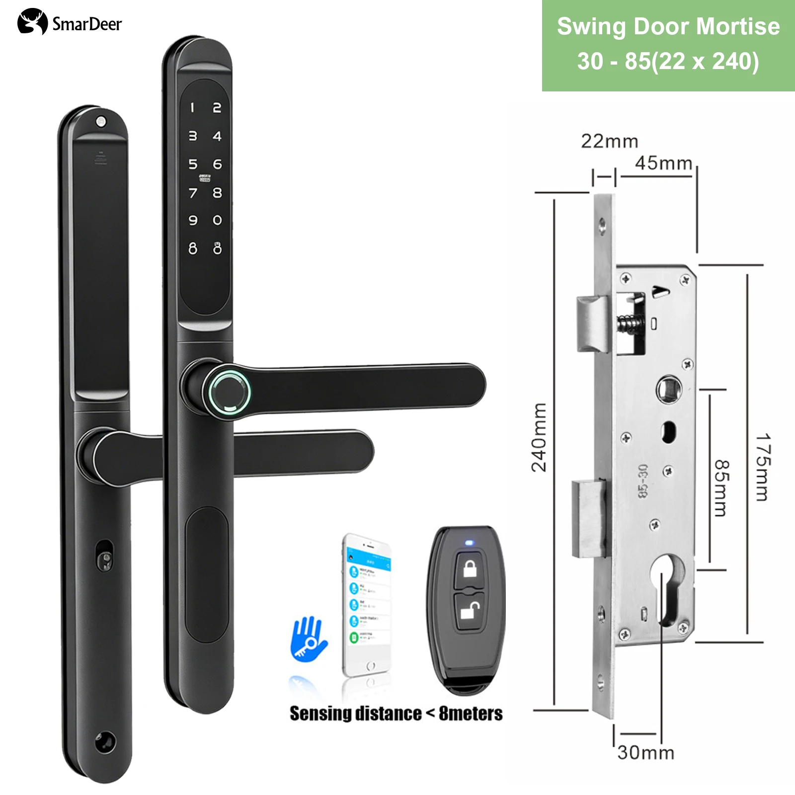 Slimme schuifdeurslot met thermische onderbreking, aluminium, IP65 waterdicht, Tuya WiFi, vingerafdruk, biometrische sleutelloze toegang, elektronisch slot
