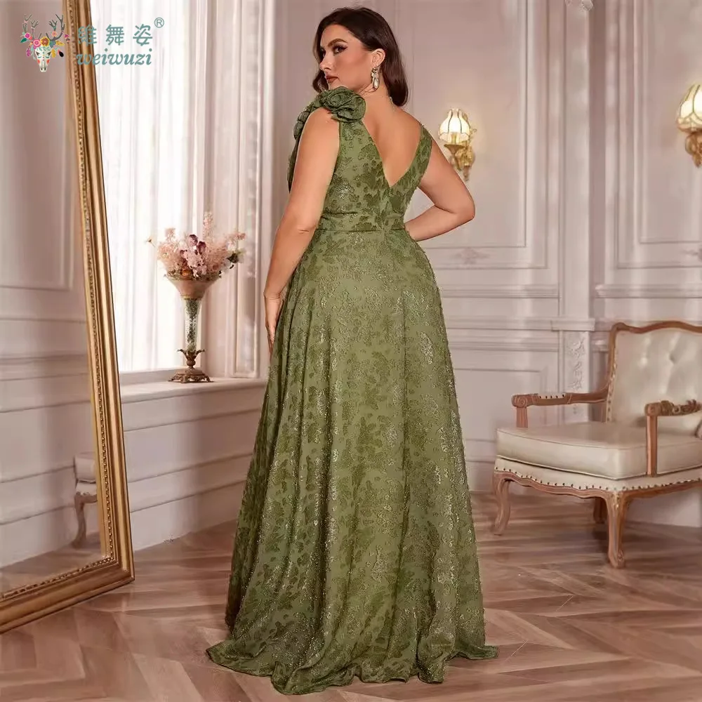 Verde oliva plus size até o chão vestido com decote em v sem mangas cintura alta sem costas elegante e elegante vestidos de festa à noite