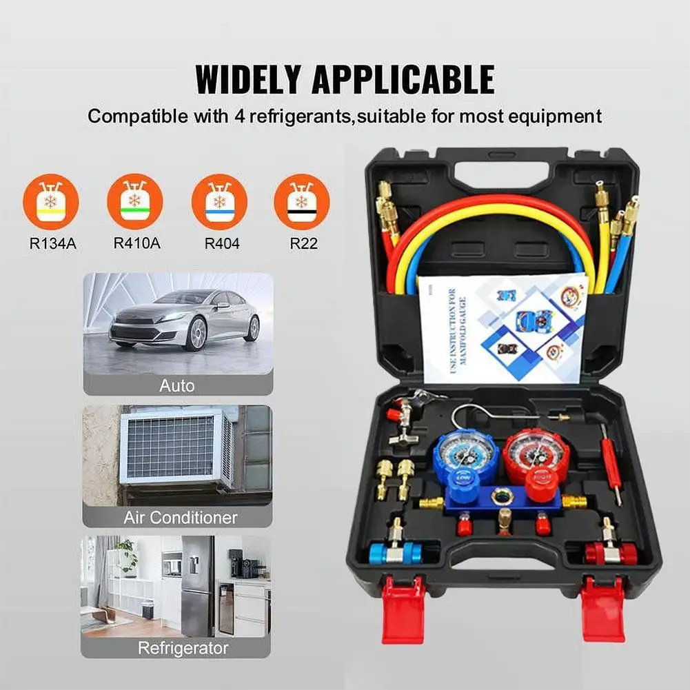 

НОВЫЙ комплект шлангов манометра манометра кондиционера автомобиля, R22 R-410A R-134a R-404A Набор манометров хладагента с коробкой для хранения