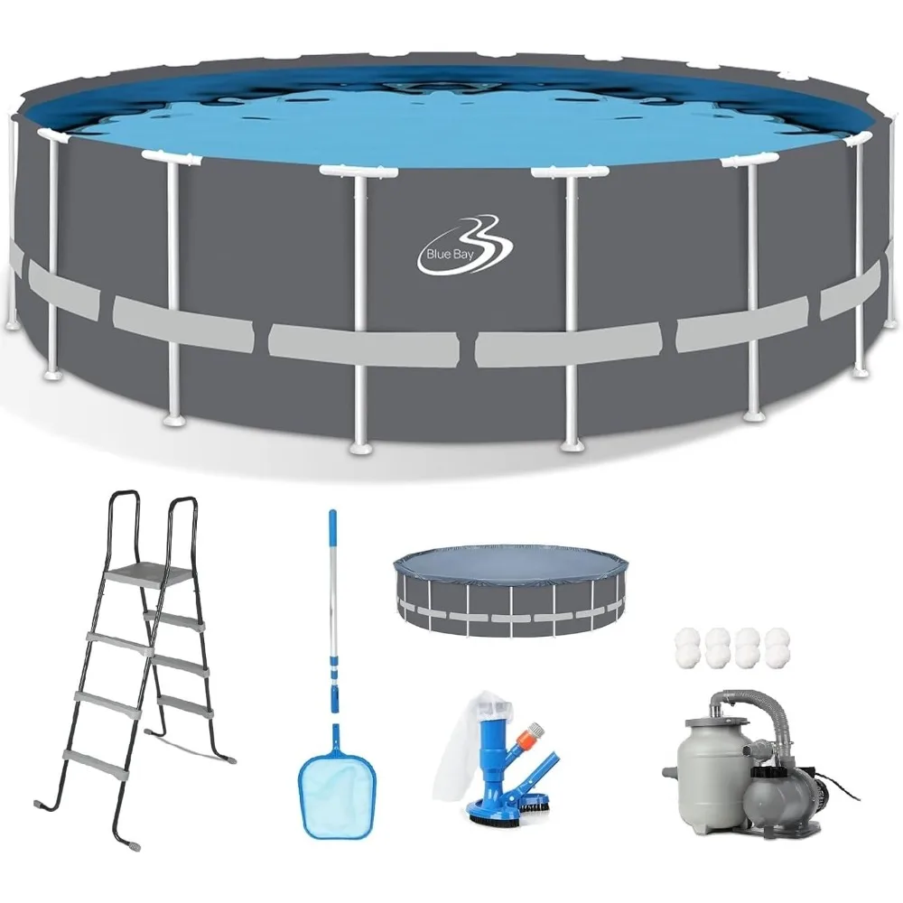 

Round Metal Frame Pool, above Ground Outdoor Swimming Pool Set with Filter Pump,pool Cover, Ladder, Maintenance Kit, white Frame