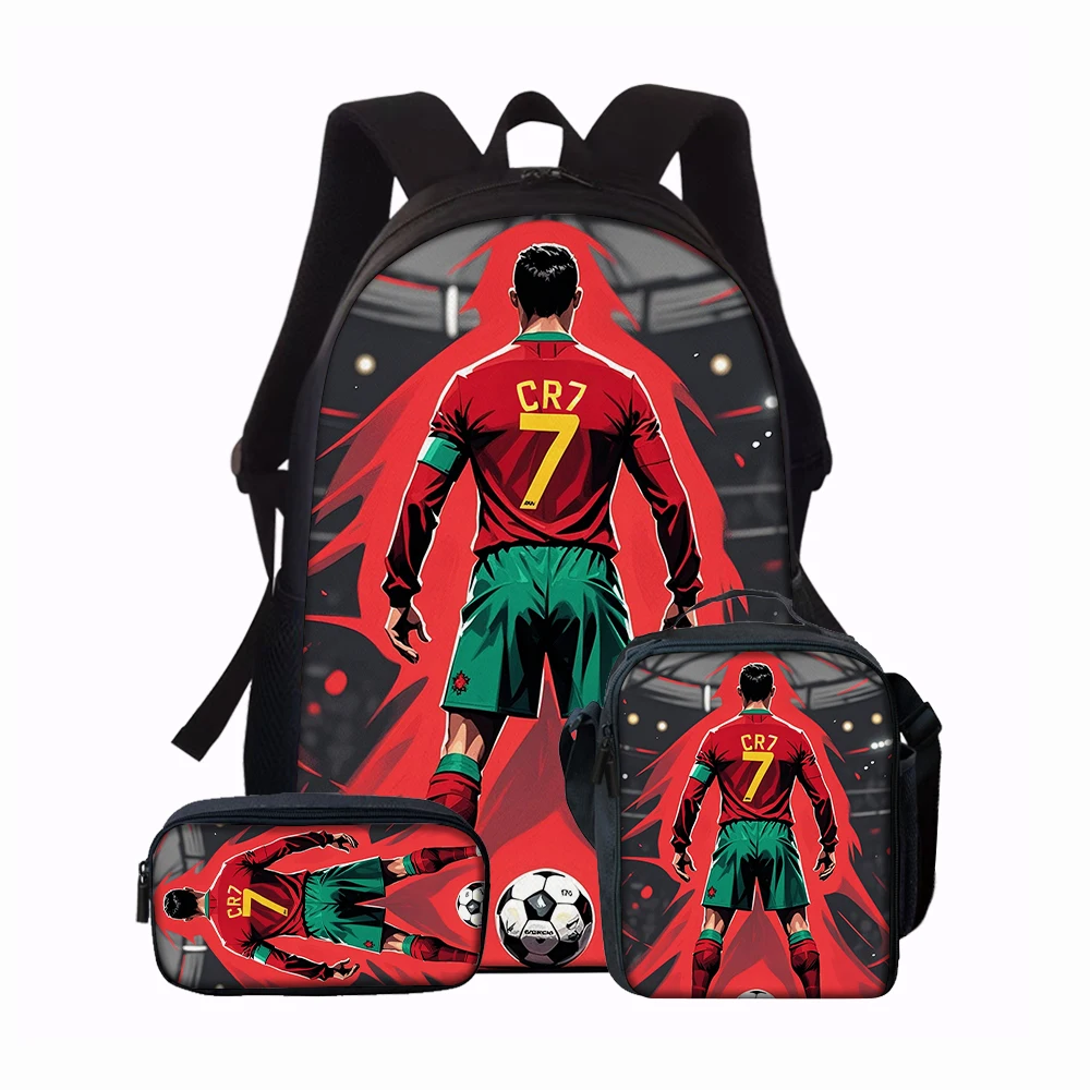 3pcs Football Flame Print Backpack Lightweight Daily Large Capacity School Bag Travel Bag with Shoulder Bag Pencil Bag Gift