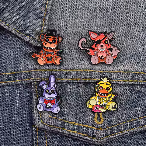 Personalized horror cartoon animal brooch, fox rabbit design, damaged mechanical feel, creative badge, funny accessories