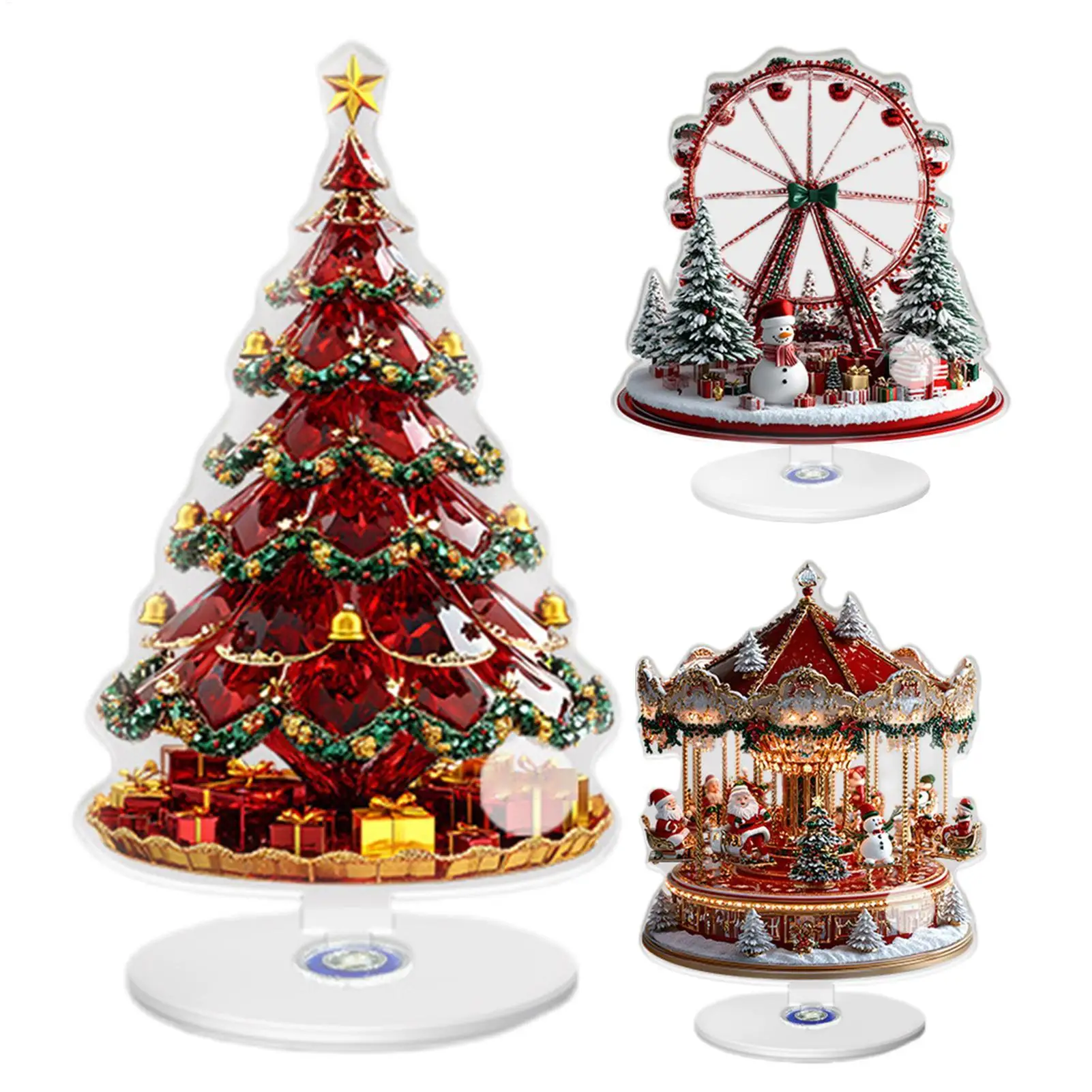 2D Acrylic Christmas Desk Decor Ferris Wheel Carousel Christmas Tree Holiday Decoration Sign Tabletop Centerpiece for Shelf