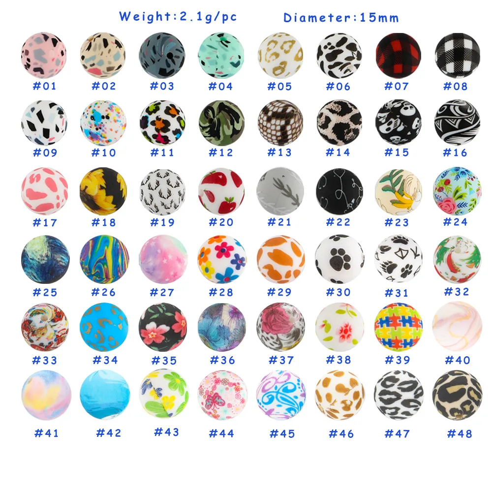 10/20Pcs Silicone Printed Beads 12mm/15mm Round Leopard Beads For Jewelry Making DIY Pacifier Chain Bracelet  Accessories