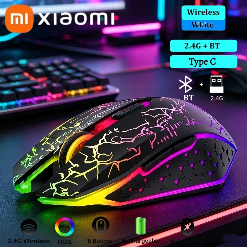Ratón Inalámbrico Xiaomi Bluetooth 5.2 de Modo Dual RGB 2.4G con 6 Botones Silenciosos para Juegos, Compatible con MacBook, Tablet, Laptop, Computadora de Escritorio, Nuevo