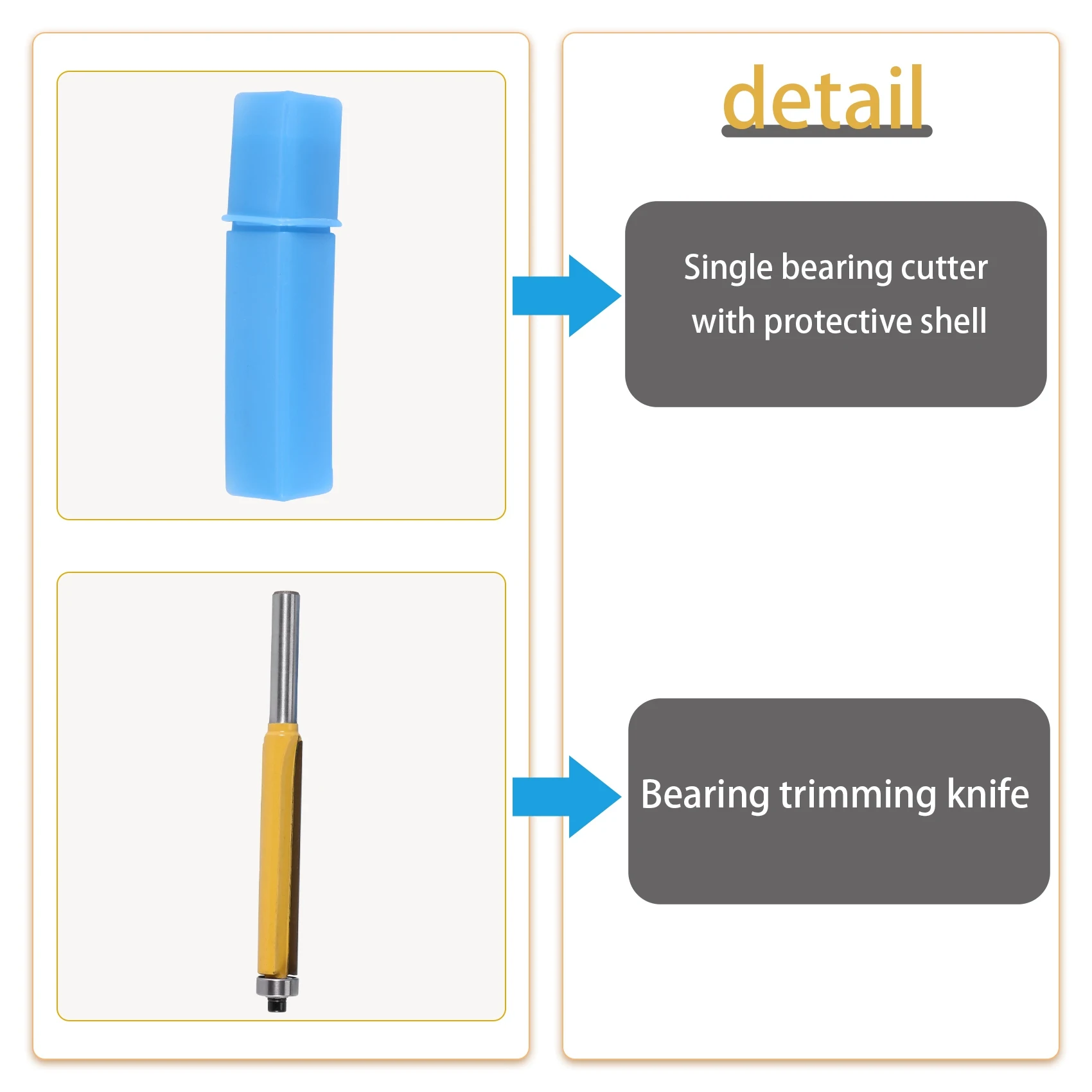 Broca de enrutador de moldura al ras extralarga de 2 pulgadas de altura, 1/4X3/8 pulgadas, cortador de fresado para carpintería, herramienta de bricolaje para madera