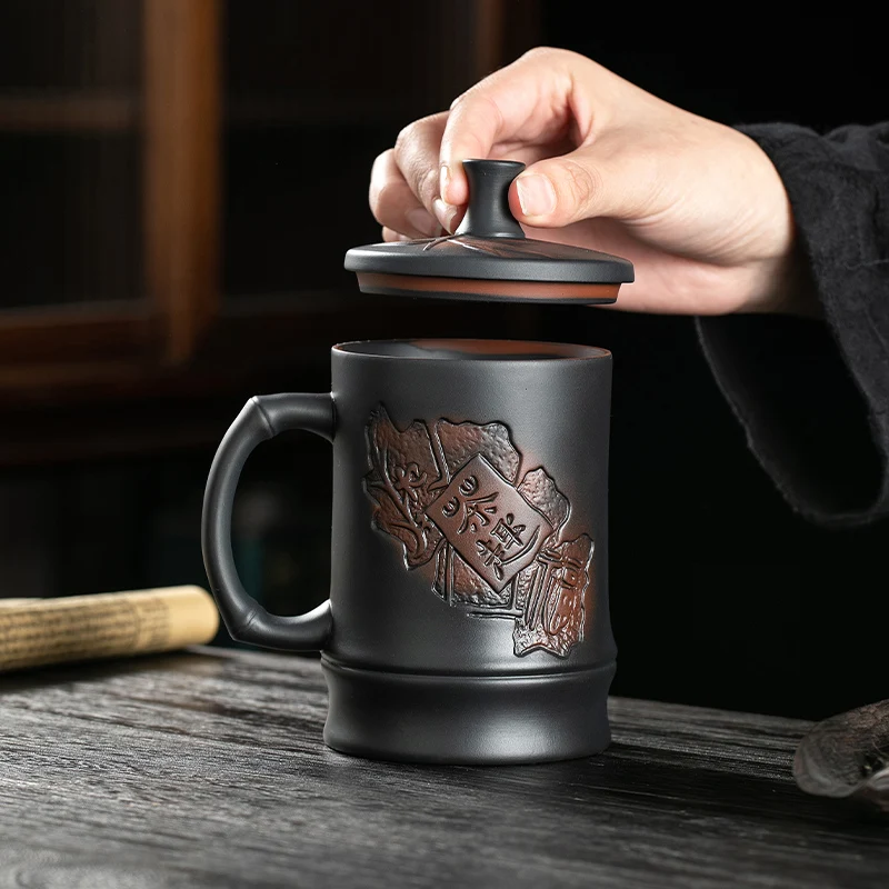 

Керамическая кружка в китайском стиле, товары для дома и офиса, креативная с крышкой, фиолетовая керамическая мужская чашка для личной заваривания чая, 350 мл, 1 шт.