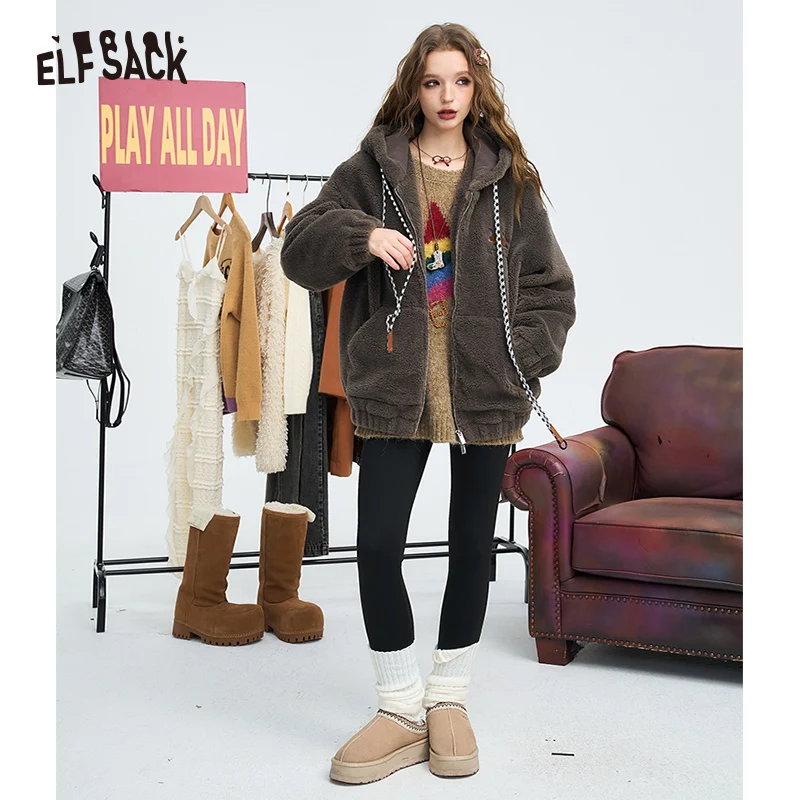 ELFSACK 2024 Winter New Arrivals High waisted black casual pants for women, slim fit and slimming, with small foot base pants