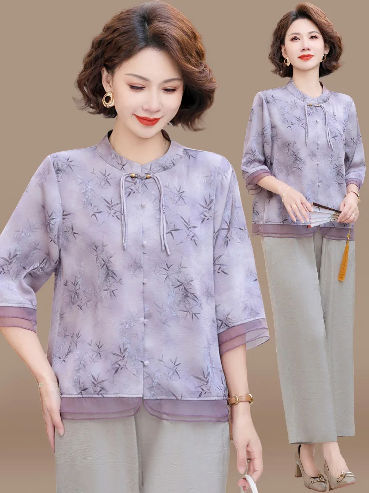 new-chinese-sle-mom-summer-outfit-chiffon-blouse-set-folk-wind-irt-loose-top-for-women-middle-aged-and-ly-spring-summer