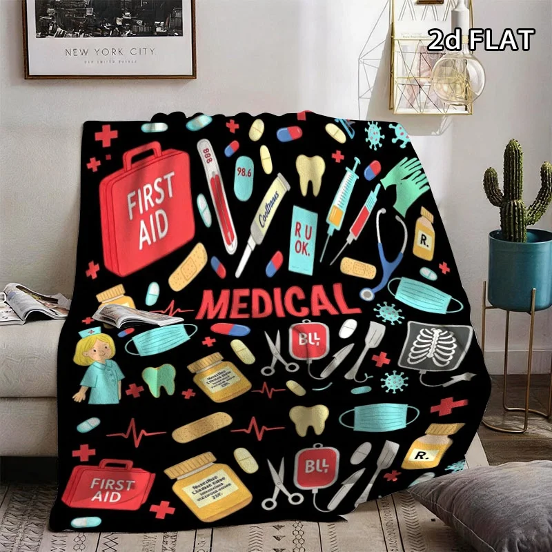 Fun Medical Theme Blanket Throw First Aid Nurse Doctor Hospital Novelty Gift Cozy Decorative Fleece Blanket Print