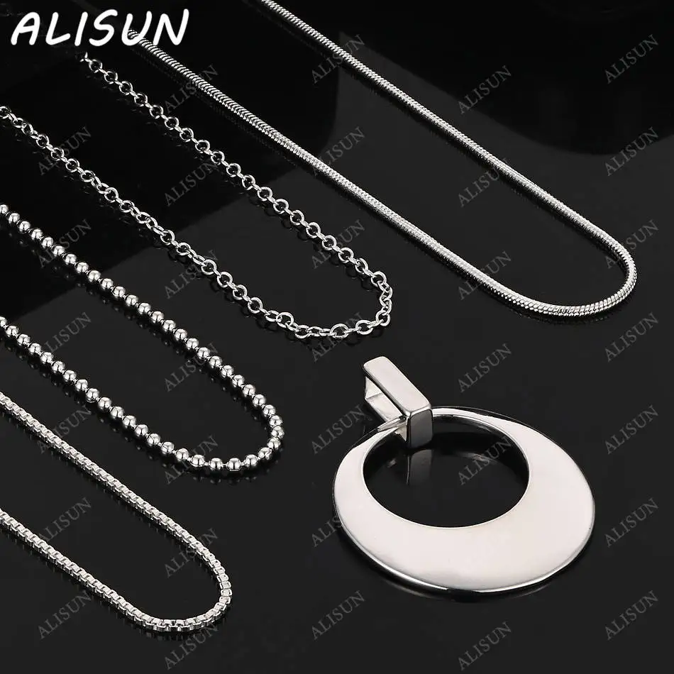 

ALISUN 40-75cm 925 Sterling Silver Round Pendant Necklace For Women Men Creativity Gifts Street All-match Party And Daily Wear