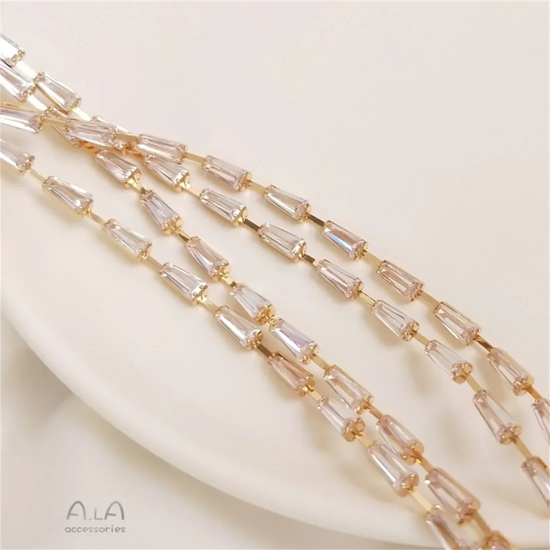 14K Gold-Color Austrian T Square Zircon Claw Chain T-shaped Rectangular Accessories DIY Bracelet Jewelry Earrings Material B622