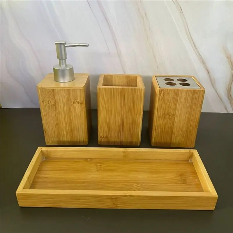 【صفقة فلاش】مجموعة صناديق تخزين حمام الخيزران المحمولة زجاجات محلول مضخة بسيطة فارغة سعة كبيرة حامل فرشاة الأسنان متعدد الاستخدام Wom #5