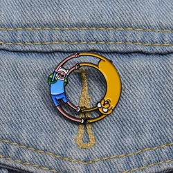 Cartoon Puppy and Person Holding Hands Round Shape Brooch Creative Paint Brooches Clothing Bag and Accessories Brooch