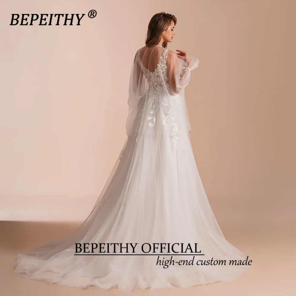 BEPEITHY Customized Boho Lace Wedding Dresses For Women 2023 Court Train A Line Bride Bridal Party Gown With Jacket Fashion New