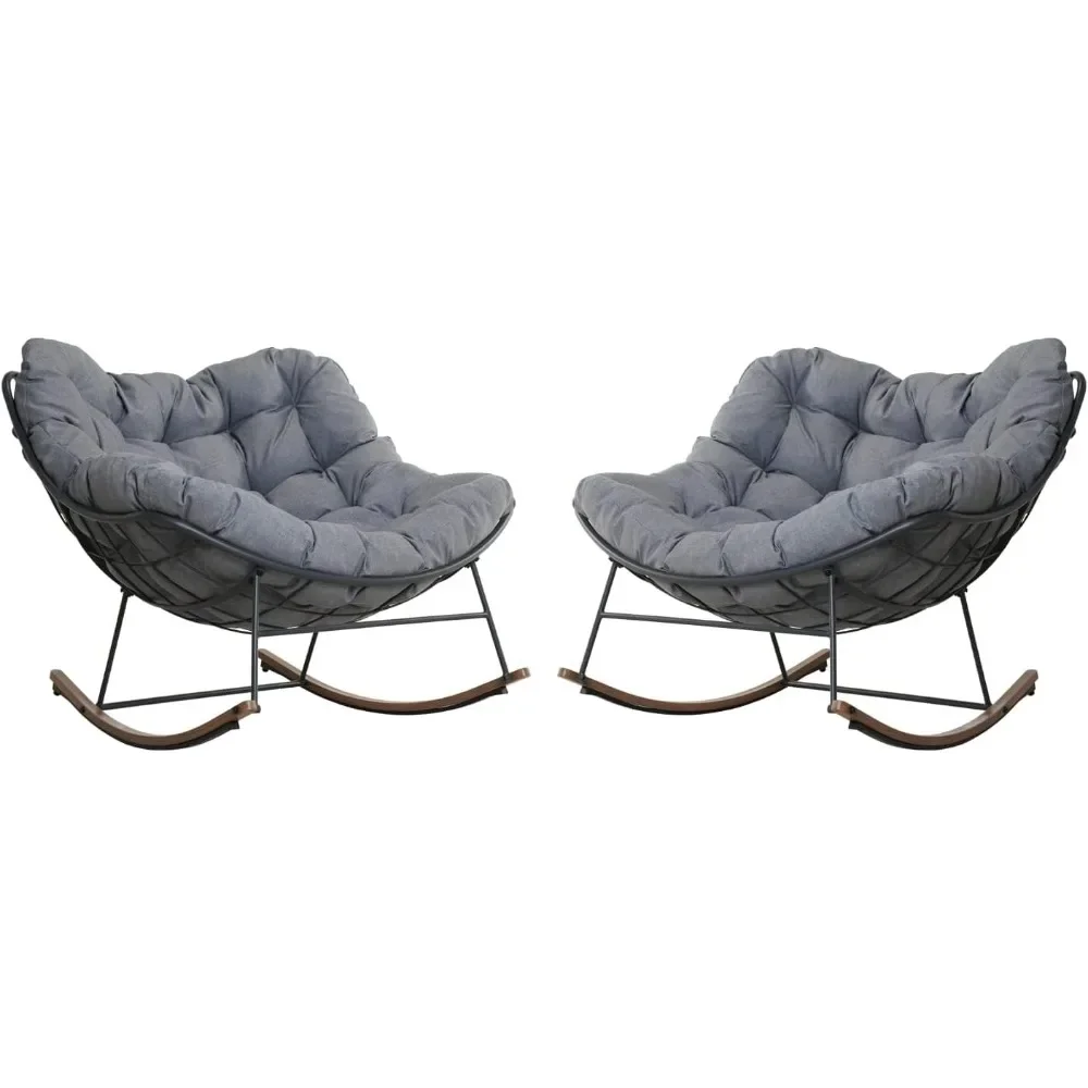 

Royal Rocking Chairs, Coated Outdoor Rocking Recliner Chair Set of with Cushion for Front Porch Garden Patio Backyard