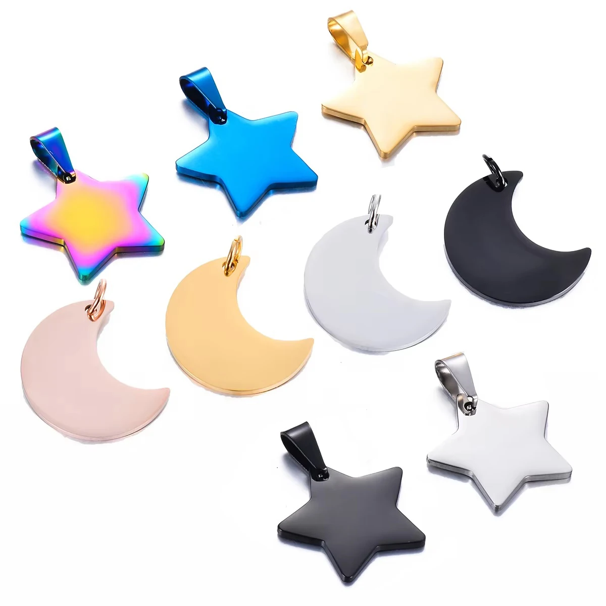 

10Pcs Wholesale Moon/Star Shape Stainless Steel Blank Tags Pendant for Women Men DIY Necklace Keychain Accessories