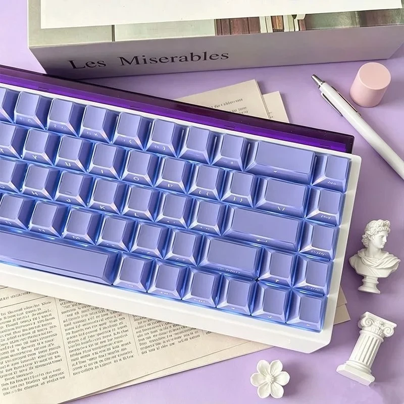 97 132 Keys Edges Backlit Keycaps Side Printed Cherry Profile Purple Key Caps for 60 70 80 90 100 Gaming Mechanical Keyboard