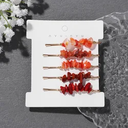 DAVINI 5Pcs Simple Fashion Natural Stone Red Gravel Irregular Women's Hair Clip Set Niche Ladies Headwear Jewelry (with card)