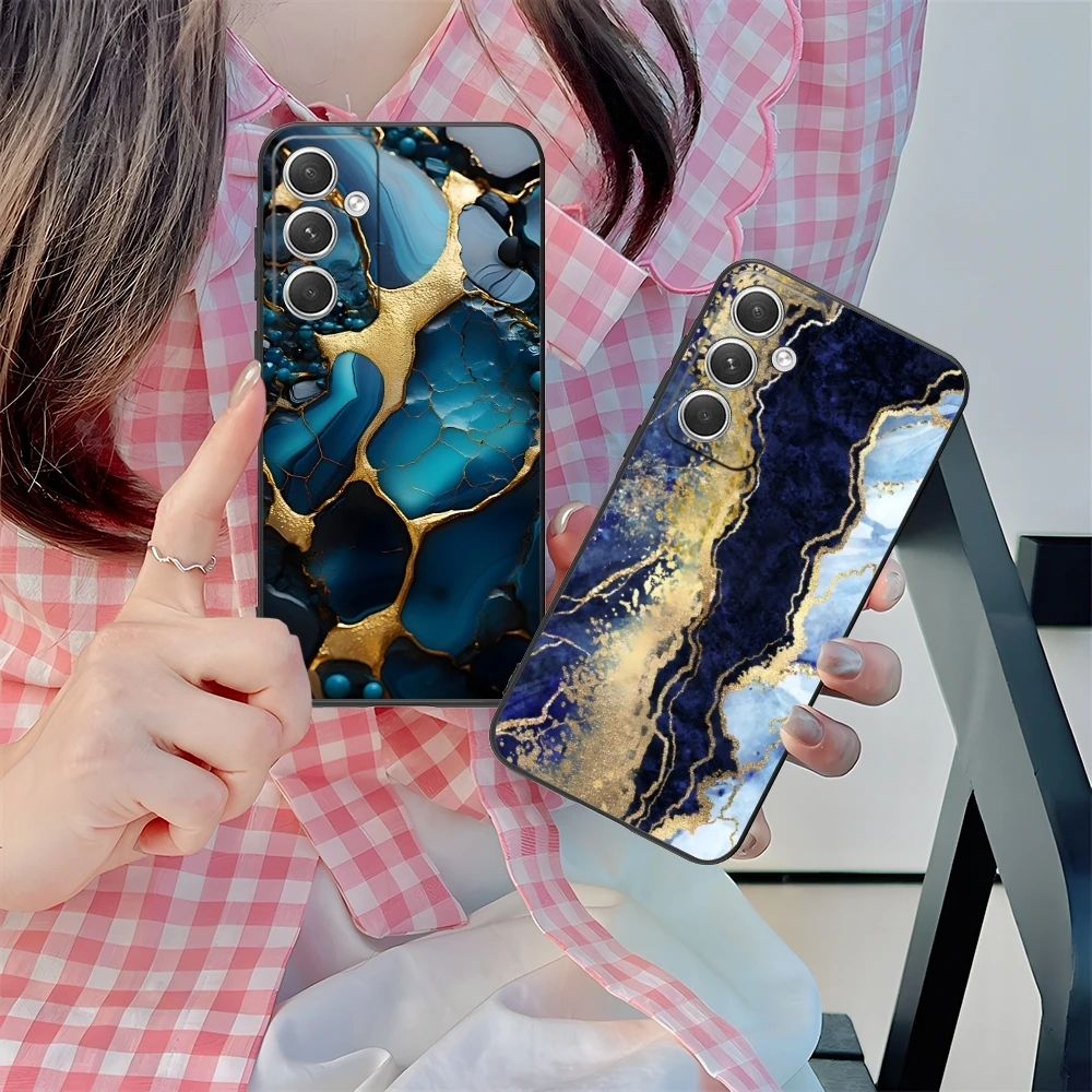 Luxury Golden Stone Mobile Cell Phone Case for Samsung M55 35 15 54 34 14 33 23 13 42 32 22 F55 23 12 5G Black Phone Cover Shell