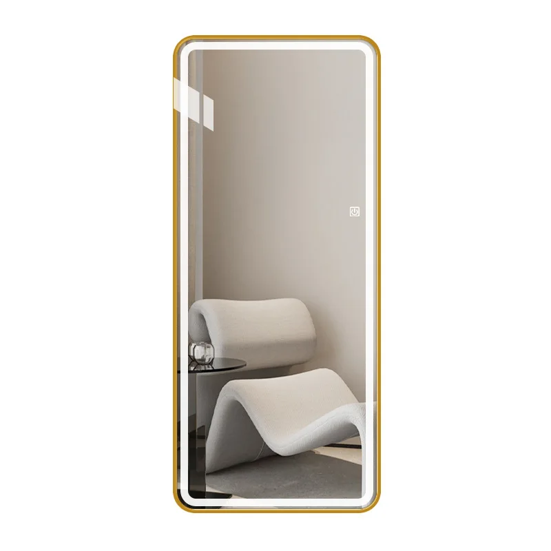 Espejo cuadrado de cuerpo entero, luz LED inteligente, espejo largo luminoso con marco de Metal enchufado en espejo de tocador de maquillaje