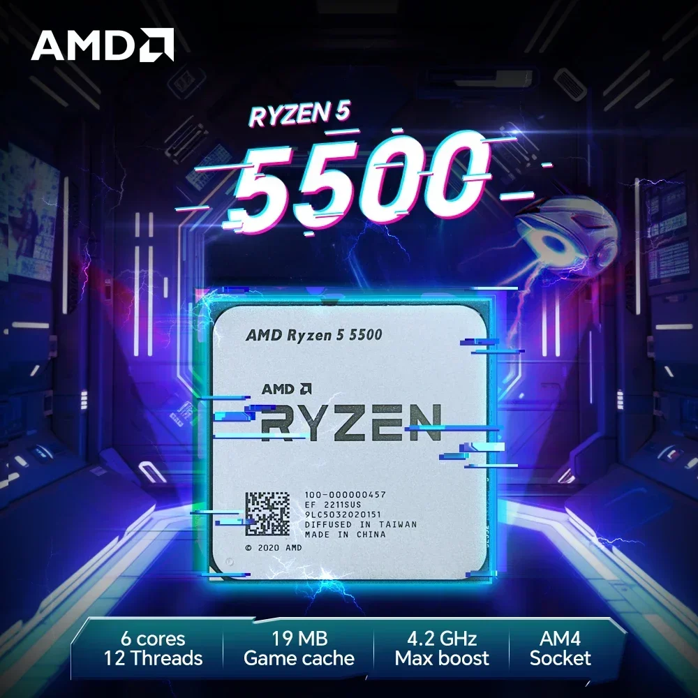 AMD R5 5500 Home Entertainment High Performance CPU 6 Core 12 Thread 4.2GHz AM4 Socket 16MB L3 Cache 65W Processor No Cooler view 5