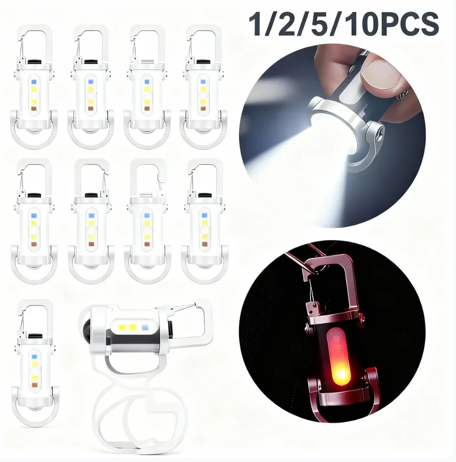 Rechargeable Mini Keychain Flashlight Portable Waterproof Camping Pocket Lamp with Keyring Hanging Light Hook Emergency Warning