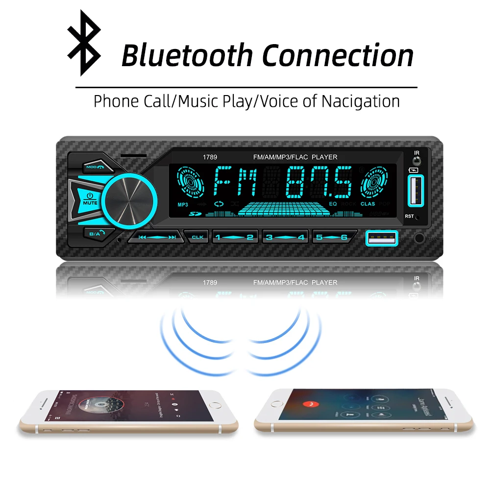 HIPPBQCC Car Radio 1 Din MP3 Bluetooth Player 7 Colors 60W*4 Stereo FM Receiver With Remote Control AUX/2 USB Find Car Function