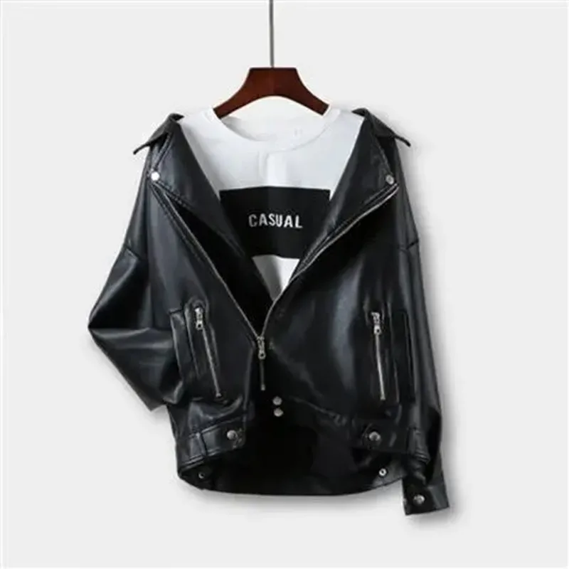 Basic Jackets Women Spring Autumn Korean Style Loose Biker Turn-down Collar All-match Pu Leather Fashion Casual Female Outwear