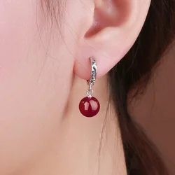 Natural Red Ruby Agate Car Flower Drop Earrings 925 Silver Sterling Natural Chalcedony Orecchini Female Retro National Style
