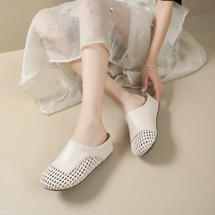 

2025 New Knitted Hollow Mule Slides for Women - Thick Sole Hidden Wedge Slingback Summer Casual Footwear