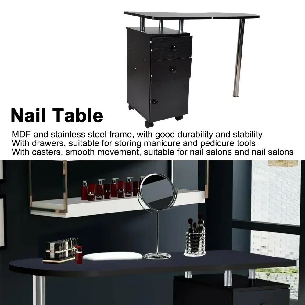 Nail Table Mobile Wooden Manicure Desk with 1 Door 2 Drawers Casters for Beauty Salon, With 2 drawers and a cabinet, Nail Table