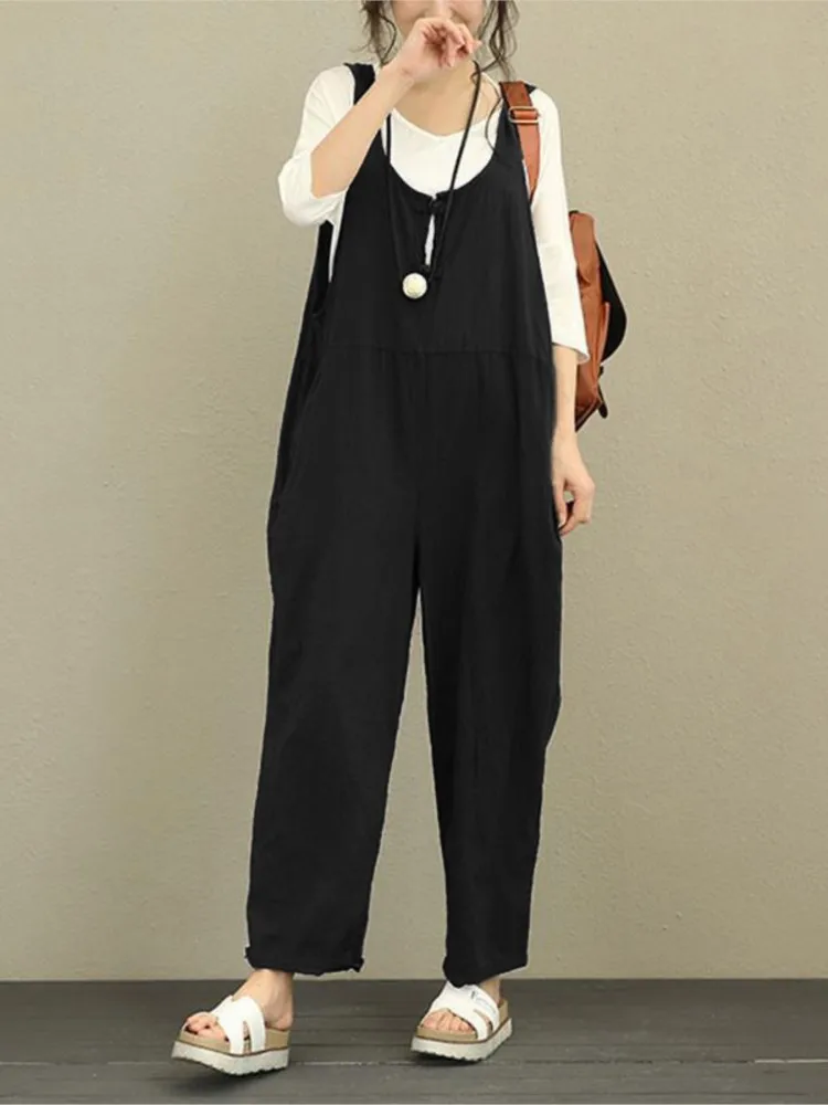 

Women's Jumpsuit Solid Color Retro Loose Pocket Wide Leg Trousers Casual Commuting Holiday Party Streetwear Club Office Overalls