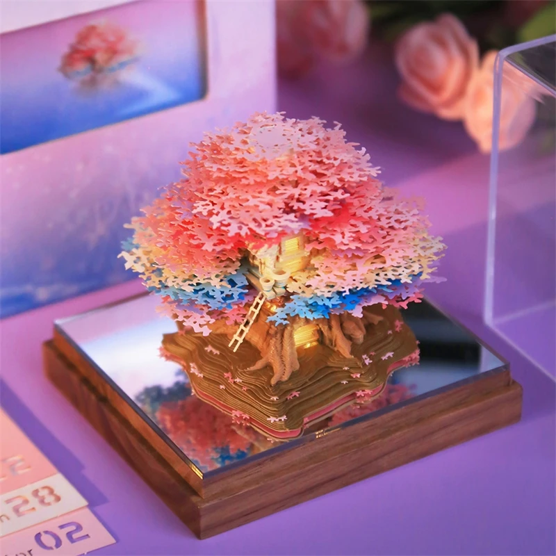 New 2026 3D Paper Pop Up Calendar Cherry Blossom Tree House Tearoff Notes Tabletop Decor Gift For Women Teens Couples Christmas
