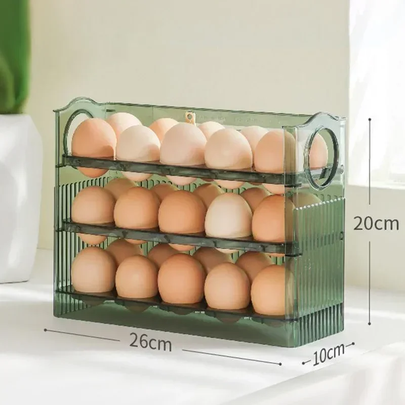 Egg Carton Auto-Rebound Home Refrigerator Side Door Three-Tier Kitchen Multi-Function With Date Preservation Egg Storage Box