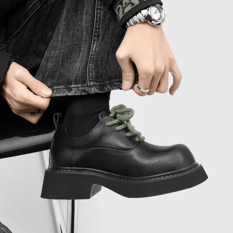 أحذية ديربي رجالية لربيع 2026 كاجوال برأس كبير سميك القاع على طراز هونج كونج أحذية عمل جلدية عصرية للترفيه عصرية #2