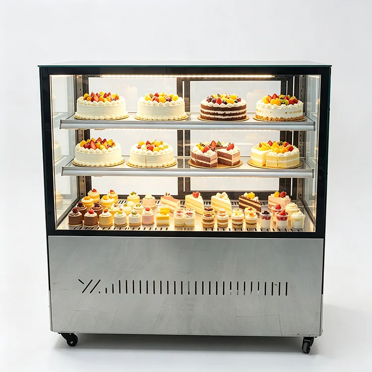 FOODLINE Cake Display Cabinet Glass Refrigerated Display Case For Cafe Store Fruit Mousse Cake Anti‑fog Showing Solution