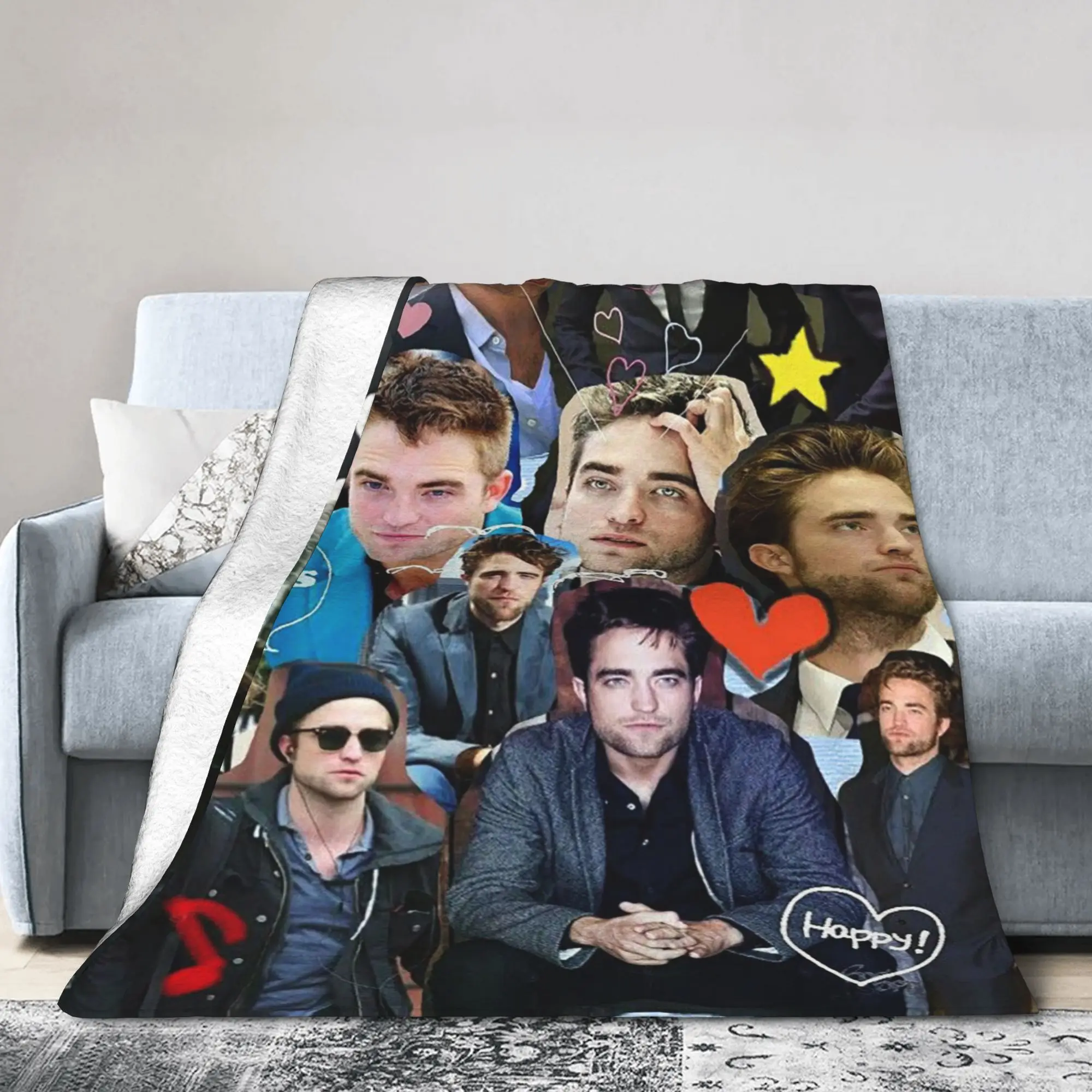 Robert Pattinson Collage Knitted Blankets Flannel The Twilight Saga Movie Soft Throw Blanket for Bed Bedspread