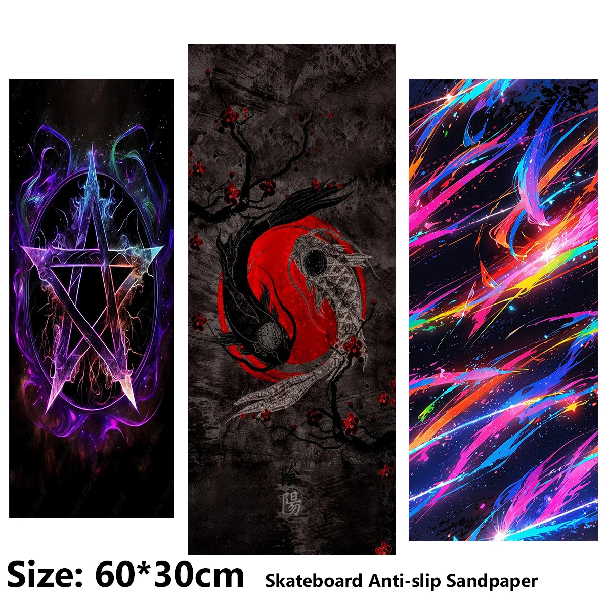 ElecStric Scooter Anti-slip Sticker Sandpaper Skateboard Grip Tape Sheet 60*30cm Five-pointed Star Colorful Fluid Pattern