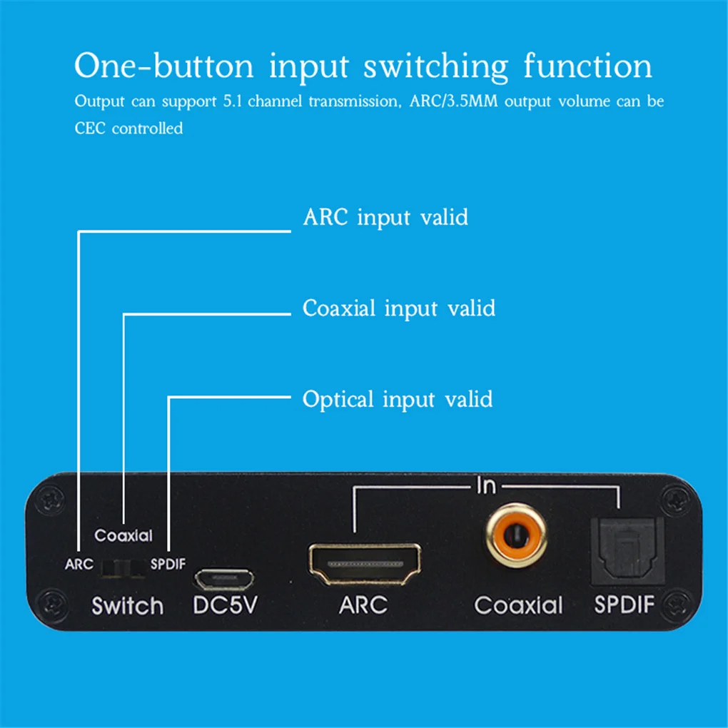 Adaptador Extractor de Audio ARC, conector de 3 y 5mm, compatible con HDMI, Digital, óptico, analógico, convertidor DAC, divisor para TV