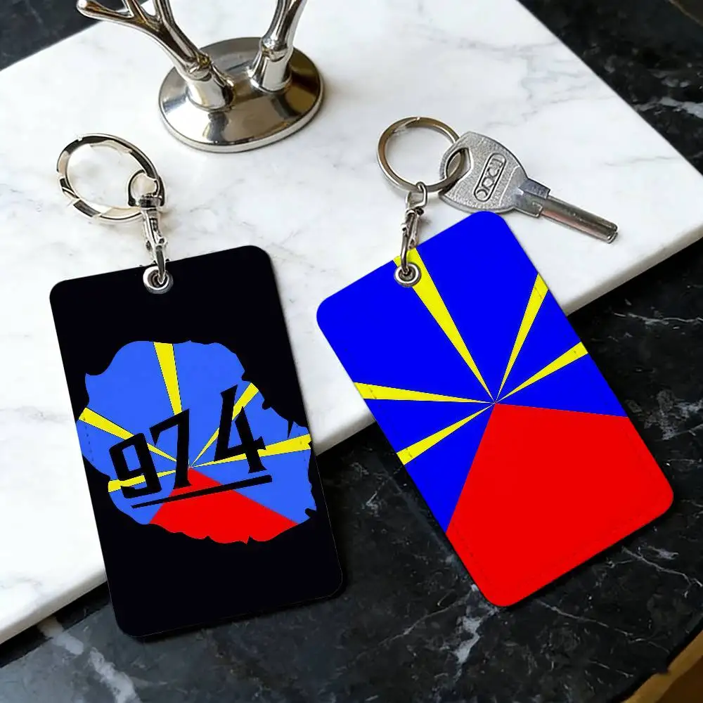 

974 R-Reunion Island Fashion Card Holder Men And Womenn Universal Antirust Keychain PU Learther Access Drop Key Tag Ring
