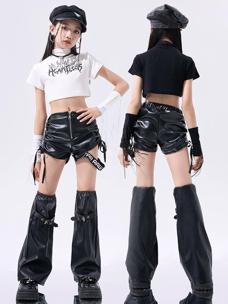 Girls Jazz Dance Performance Outfit Bright Leather Street Dance Ensemble Children's Showbiz Trendy Girl's Fashion Show Costume