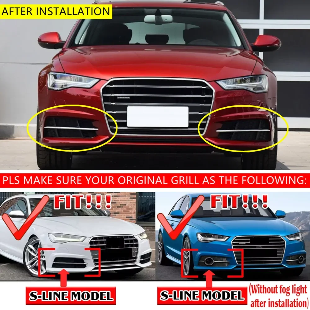 For Audi A6 C7 A6L S-line 2015-2018 Front Bumper Lower Grille Left Right Fog Light Cover Grille Bezel 4G0807681AN 4G0807682AN