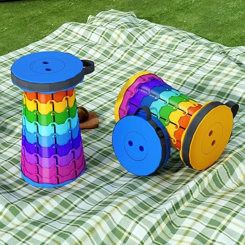 Lightweight Adjustable Telescopic Folding Stool Portable Plastic Chair Compact Outdoor Seat for Beach Fishing Camping