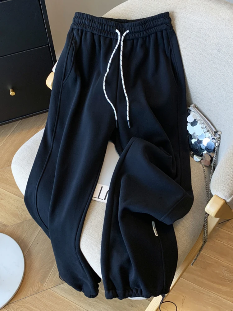 New Women High Waisted Straight Leg Loose Sports Wide Leg Pants Winter Korean Fashion Casual Loose Women's Thick Sports Pants
