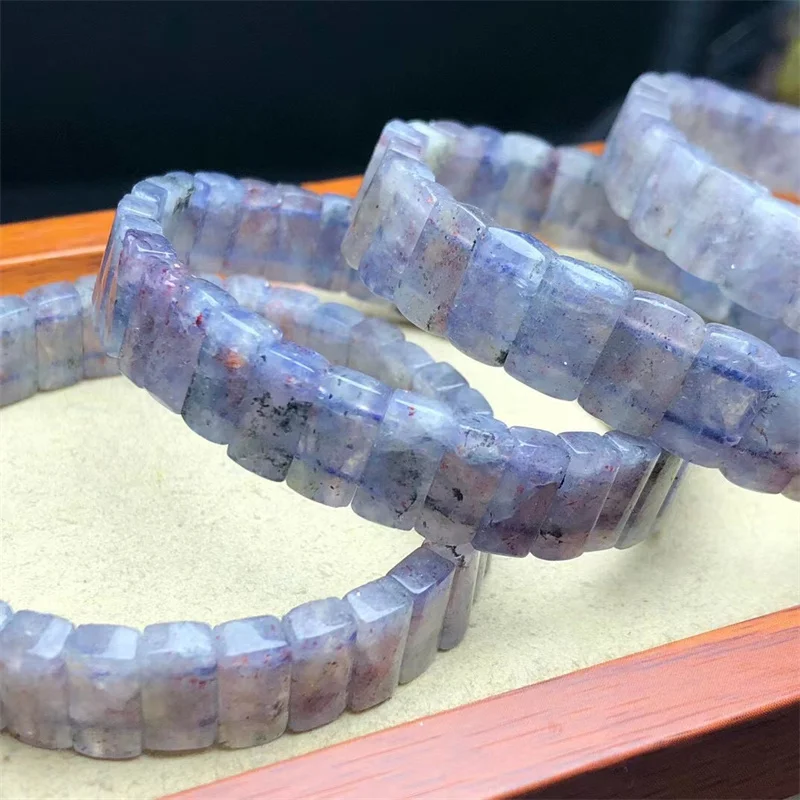 Natural Cordierite Bangle Crystal Healing Stone Stretch Polychrome Gemstone For Women Birthday Present Lover Gift 1pcs 6x11mm