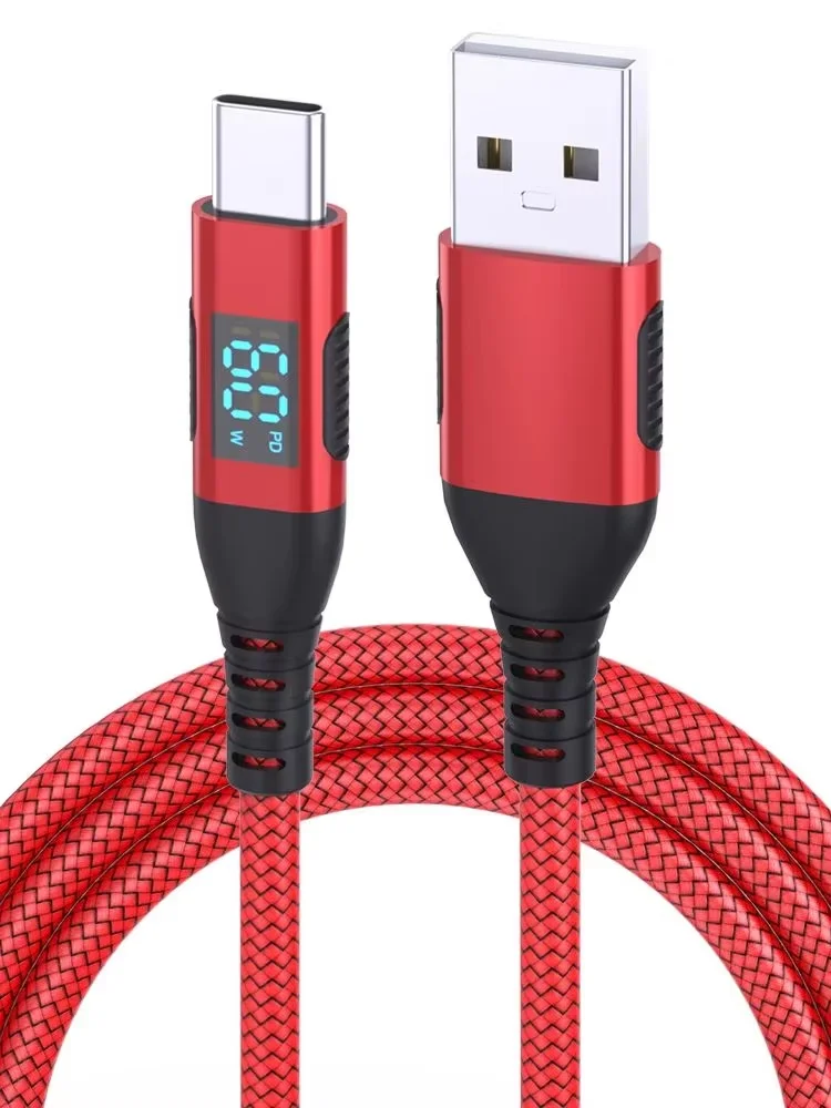 Hoge kwaliteit 1PC USB Naar Type C Kabel 60W Snel Opladen Lader Draad LED display Voor Xiaomi Samsung Laptop USB C Koord 1M 2M 3M - afbeelding 2