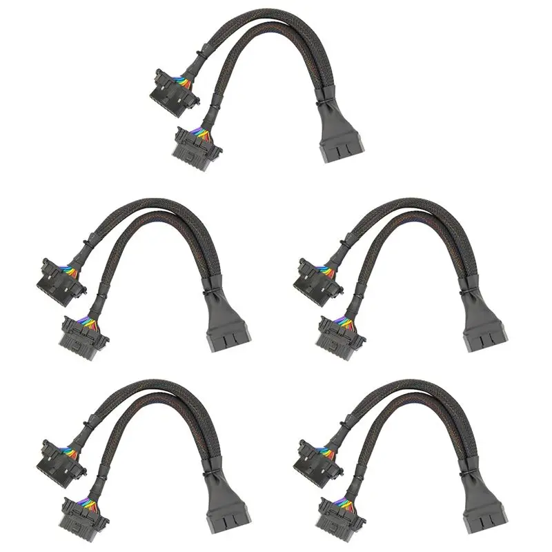 OBD2 Splitter 16 Pin OBD II Splitter Extension 1X Male And 2X Female Extension Cable Adapter (1FT/30CM) (5Pack)