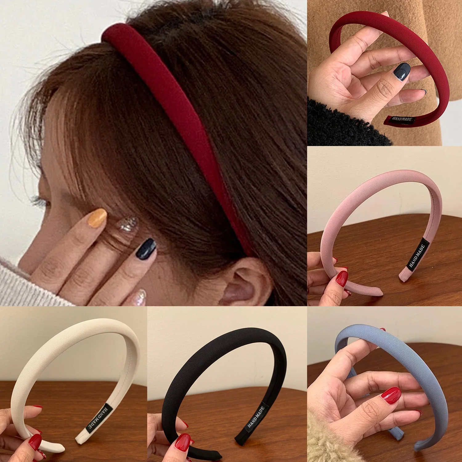 Diadema roja vino clásica de estilo coreano que combina con todo, diadema fina roja, aros para el cabello de moda Vintage para mujeres y niñas, accesorios para el cabello